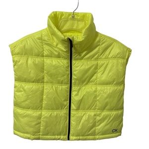 Calvin Klein Women's Small Cropped‎ Mock-Neck Zip-up Vest, safety yellow NWOT